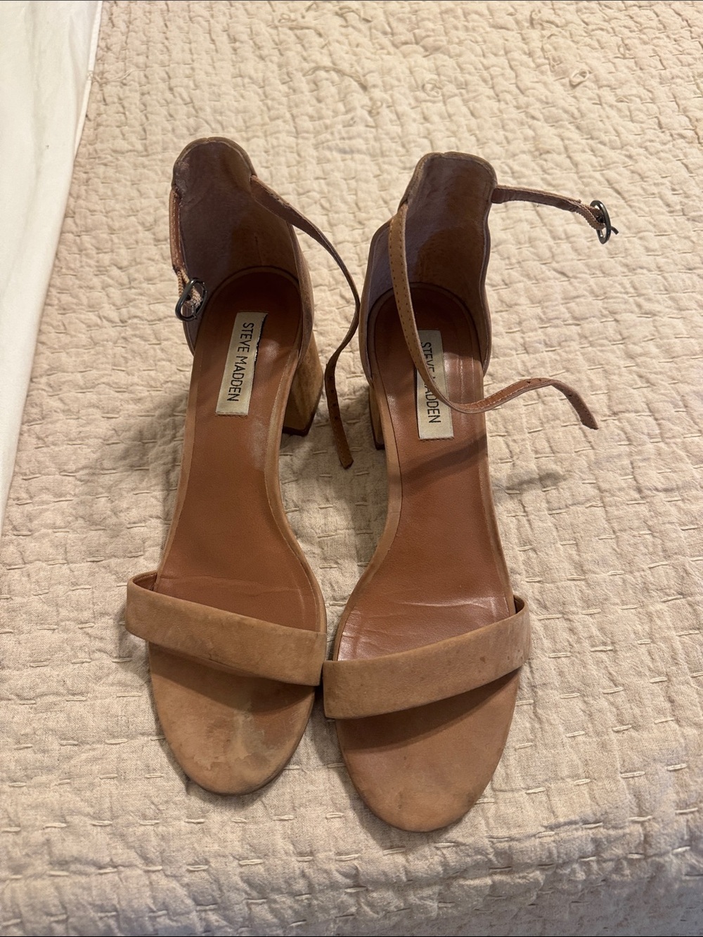 Steve Madden Camel Suede Ankle Strap Block Heels